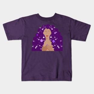 A purple woman in my Universe 2 Kids T-Shirt